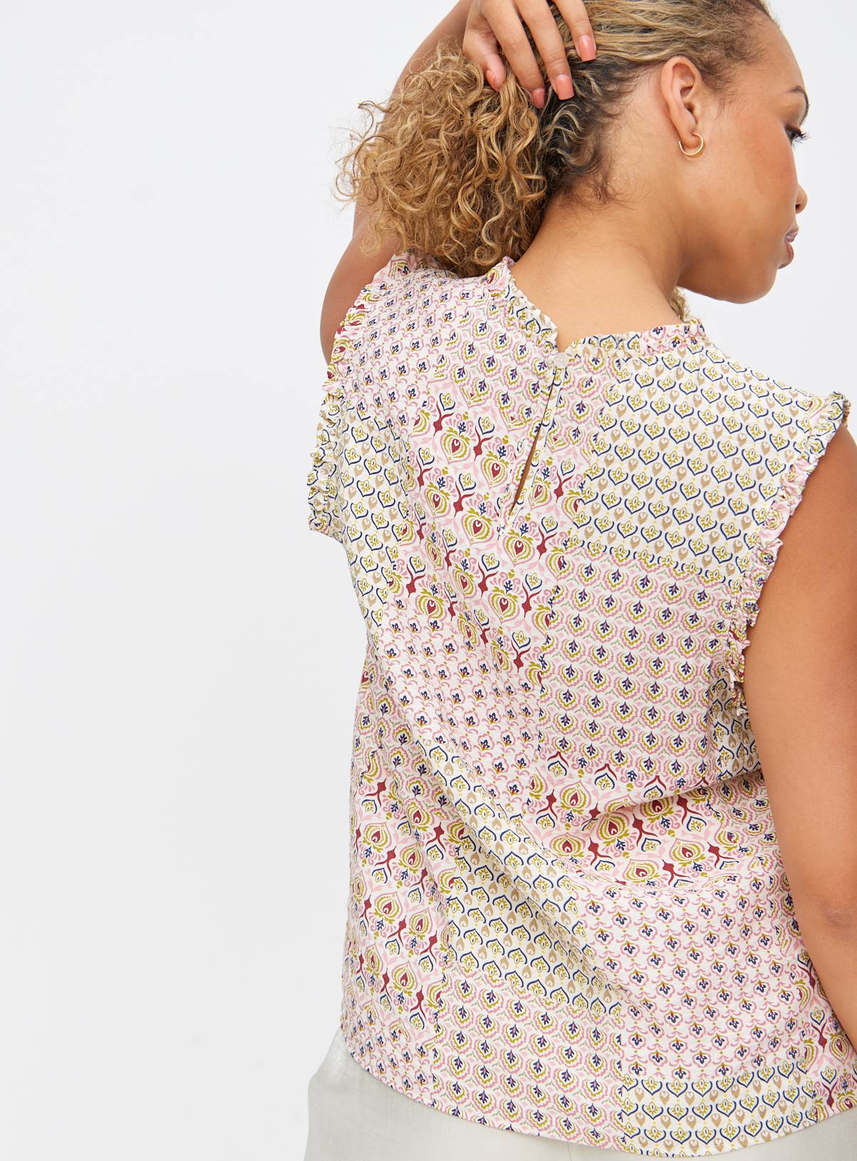Pink Patchwork Printed Sleeveless Shell Top 24 - Image 4